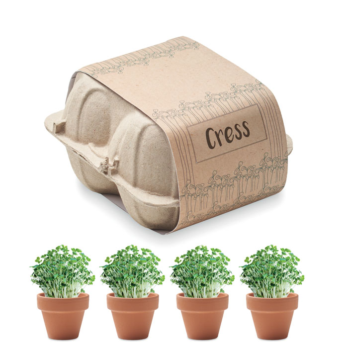CRESS. Set mit 4 Tontöpfen aus Terrakotta und Kressesamen